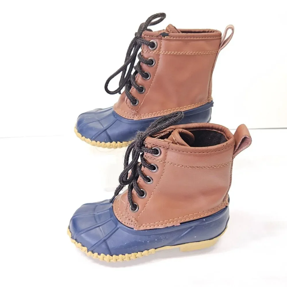 Khombu Kids 12 Montana Duck Boots Brown Blue Insulated ThermoLite Leather Upper